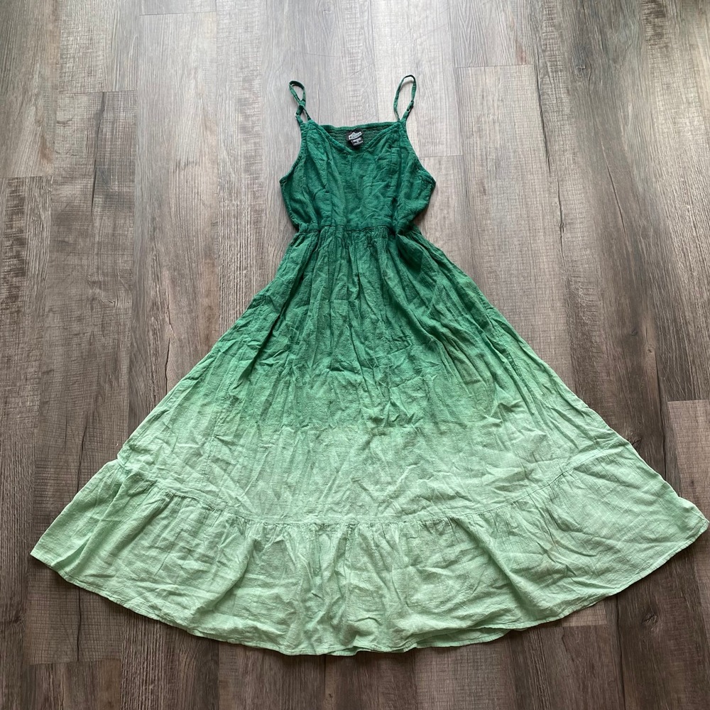 100% Cotton Indian Ombre Green Maxi Dress Large